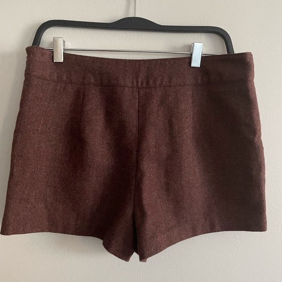 High waisted wool shorts high rise brown shorts with pockets - Picture 1 of 5